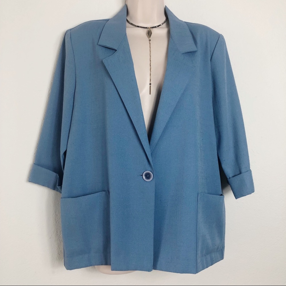 VINTAGE Blue Blazer with Removable Shoulder Pads